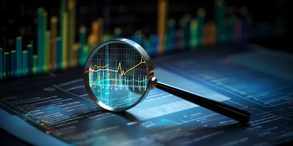 magnifying glass looking at data